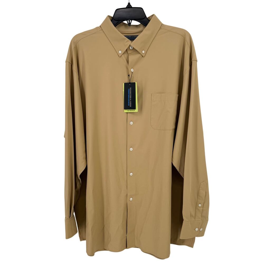Roundtree & Yorke Performance The Traveler Shirt Mens Sz XXL Tan Button Front